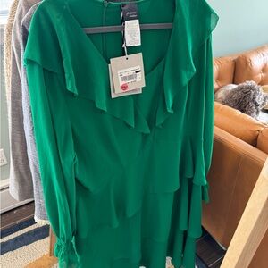 NWT Marina Rinaldi Green Ruffled Midi Dress